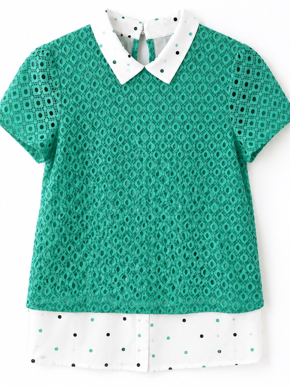 Turquoise Eyelet Lace Peter Pan Collar Top | Coquette Pinterest Summer Blouse